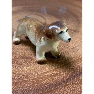 Vintage Japan Porcelain Dachshund Figurine Miniature Dog Collectible Brown & Whi